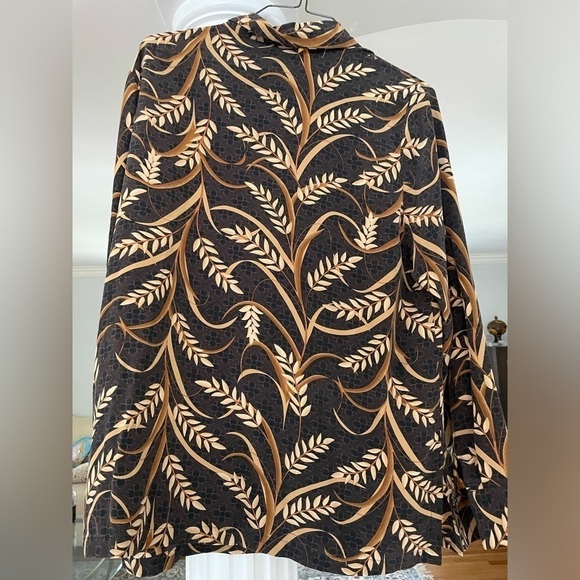 Maggie McNoughton women’s 100% silk long sleeve button front Brawn& tan blouse - Picture 2 of 3